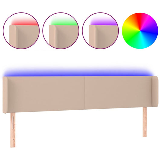 vidaXL Κεφαλάρι Κρεβατιού LED Καπουτσίνο 183x16x78/88εκ. Συνθετ. Δέρμα