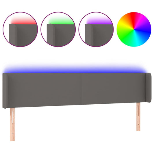 vidaXL Κεφαλάρι Κρεβατιού LED Γκρι 203x16x78/88εκ. από Συνθετικό Δέρμα