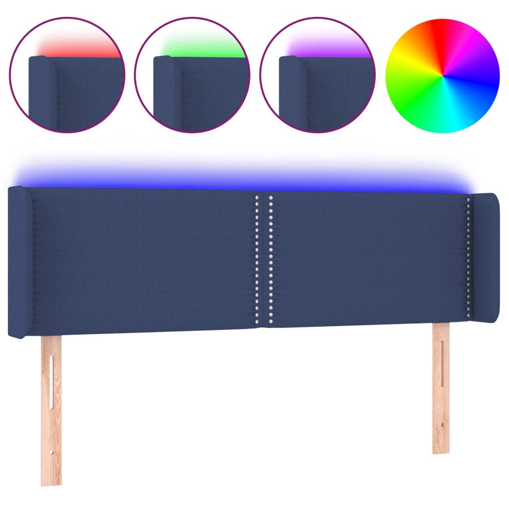 vidaXL Κεφαλάρι Κρεβατιού LED Μπλε 147x16x78/88 εκ. Υφασμάτινο