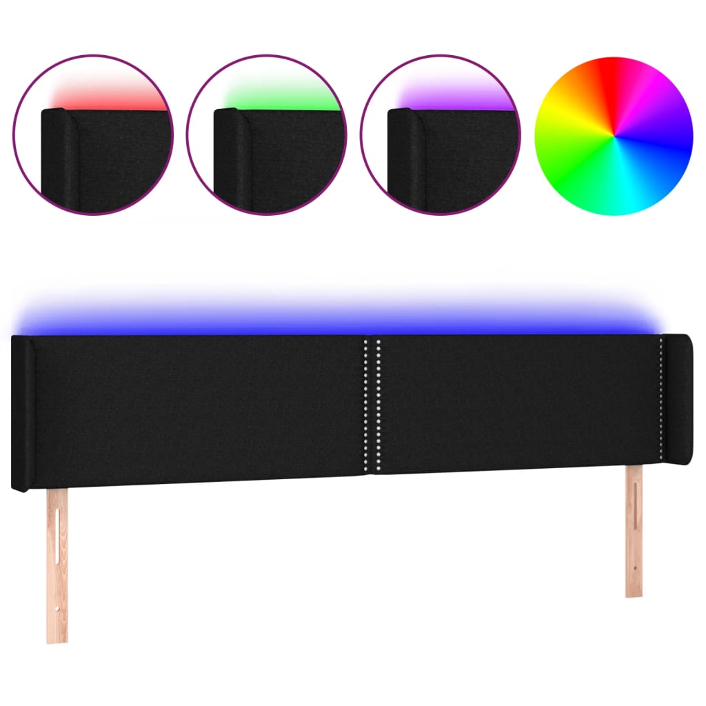 vidaXL Κεφαλάρι Κρεβατιού LED Μαύρο 183x16x78/88 εκ. Υφασμάτινο