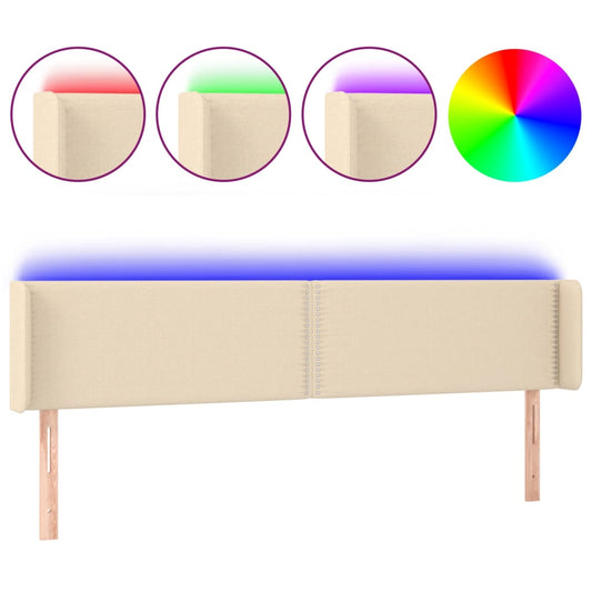vidaXL Κεφαλάρι Κρεβατιού LED Κρεμ 183x16x78/88 εκ. Υφασμάτινο