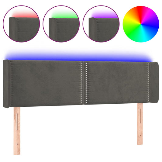 vidaXL Κεφαλάρι Κρεβατιού LED Σκούρο Γκρι 147x16x78/88 εκ. Βελούδινο