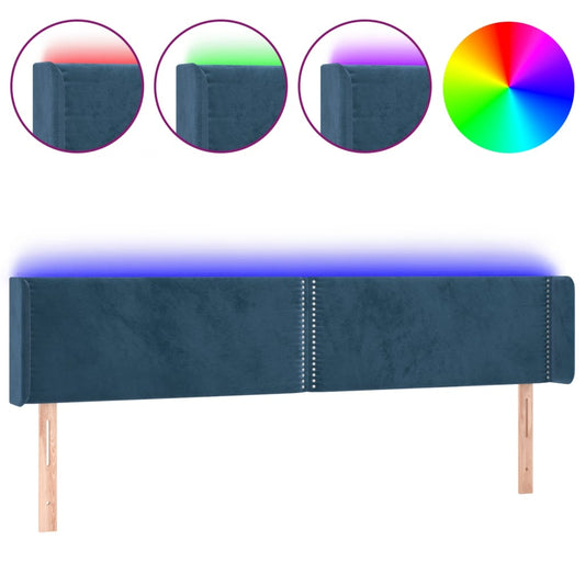 vidaXL Κεφαλάρι Κρεβατιού LED Σκούρο Μπλε 163x16x78/88 εκ. Βελούδινο