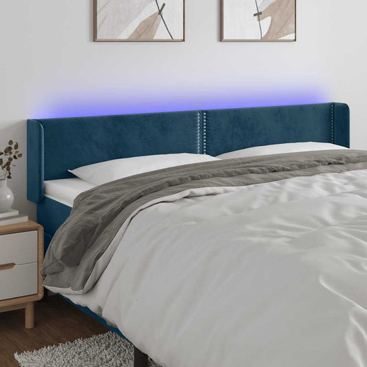 vidaXL Κεφαλάρι Κρεβατιού LED Σκούρο Μπλε 163x16x78/88 εκ. Βελούδινο