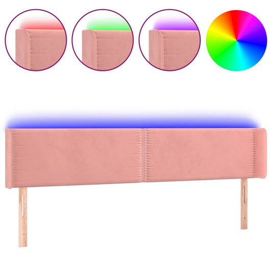 vidaXL Κεφαλάρι Κρεβατιού LED Ροζ 163x16x78/88 εκ. Βελούδινο