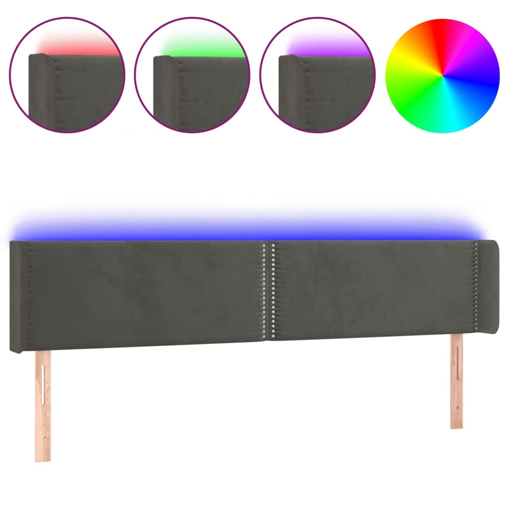 vidaXL Κεφαλάρι Κρεβατιού LED Σκούρο Γκρι 183x16x78/88 εκ. Βελούδινο