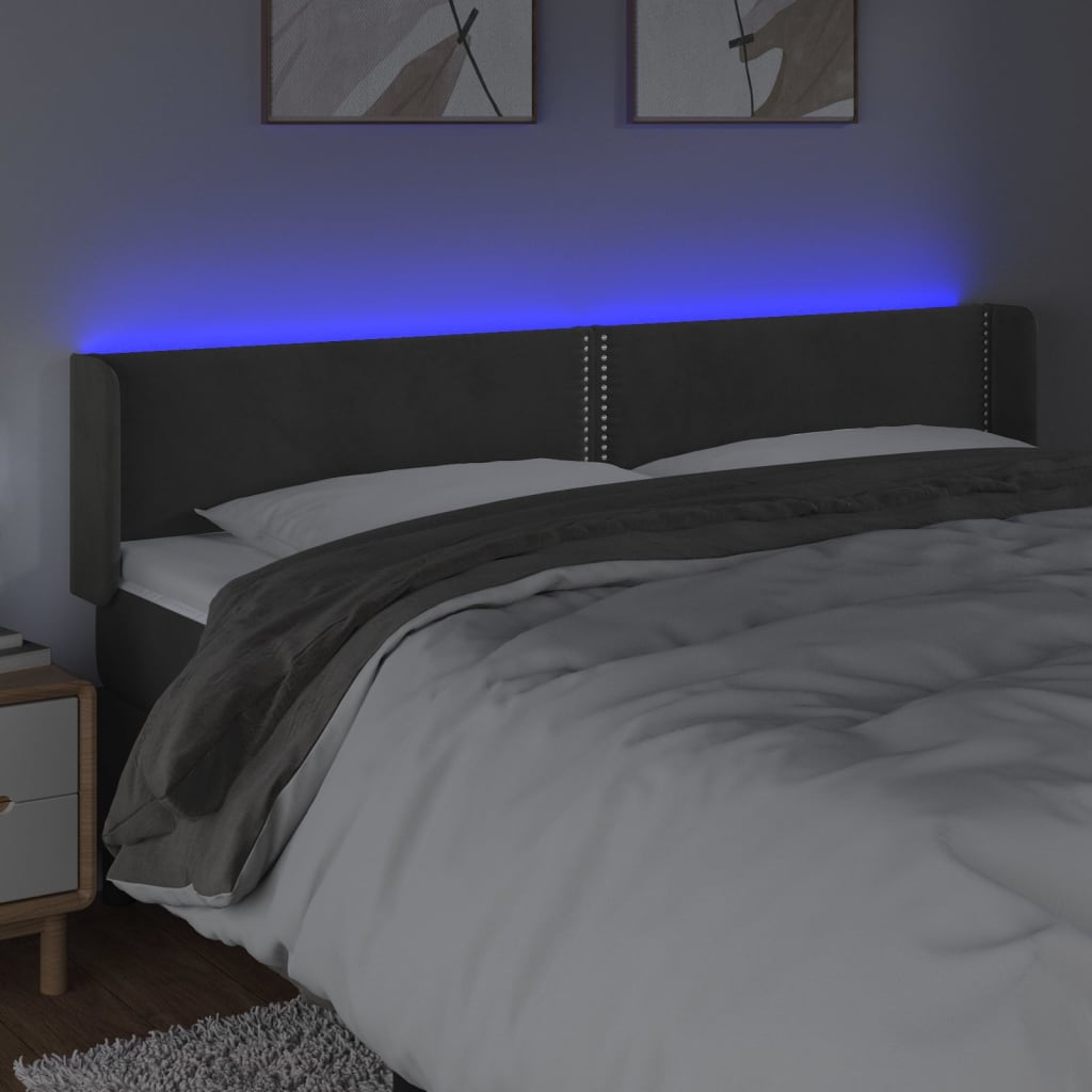 vidaXL Κεφαλάρι Κρεβατιού LED Σκούρο Γκρι 183x16x78/88 εκ. Βελούδινο