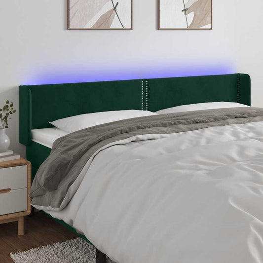 vidaXL Κεφαλάρι Κρεβατιού LED Σκούρο Πράσινο 183x16x78/88εκ. Βελούδινο