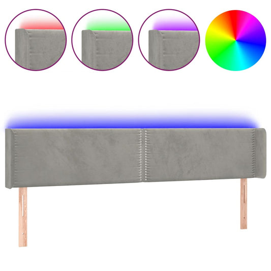 vidaXL Κεφαλάρι Κρεβατιού LED Ανοιχτό Γκρι 203x16x78/88 εκ. Βελούδινο