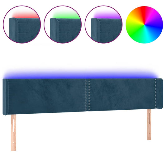 vidaXL Κεφαλάρι Κρεβατιού LED Σκούρο Μπλε 203x16x78/88 εκ. Βελούδινο