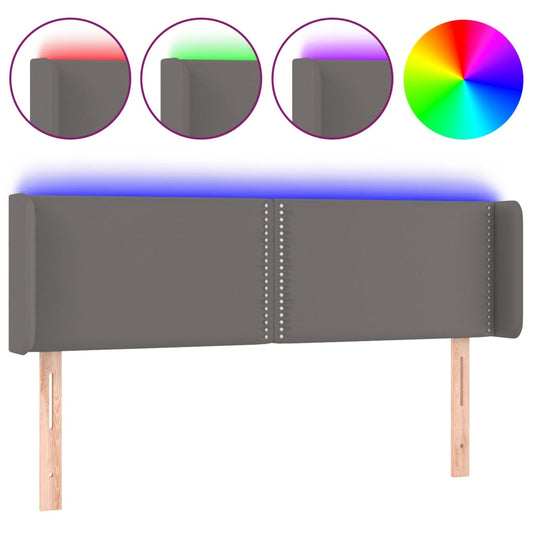 vidaXL Κεφαλάρι Κρεβατιού LED Γκρι 147x16x78/88εκ. από Συνθετικό Δέρμα