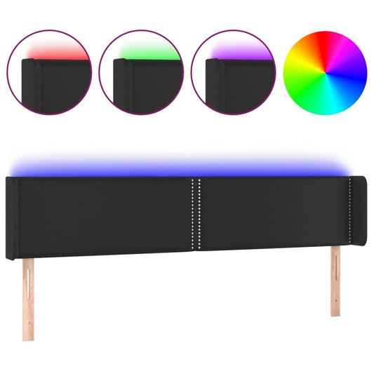 vidaXL Κεφαλάρι Κρεβατιού LED Μαύρο 183x16x78/88 εκ. Συνθετ. Δέρμα