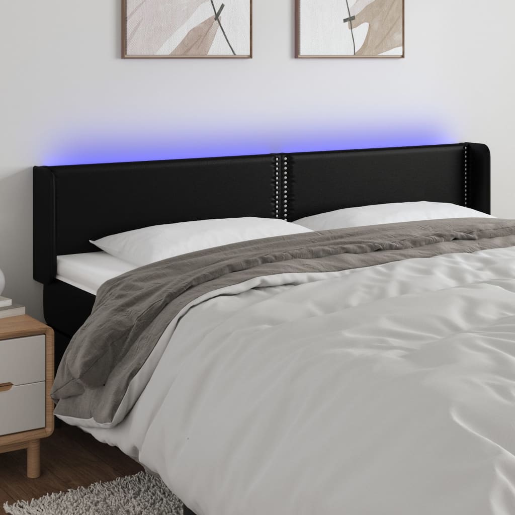 vidaXL Κεφαλάρι Κρεβατιού LED Μαύρο 203x16x78/88 εκ. Συνθετ. Δέρμα