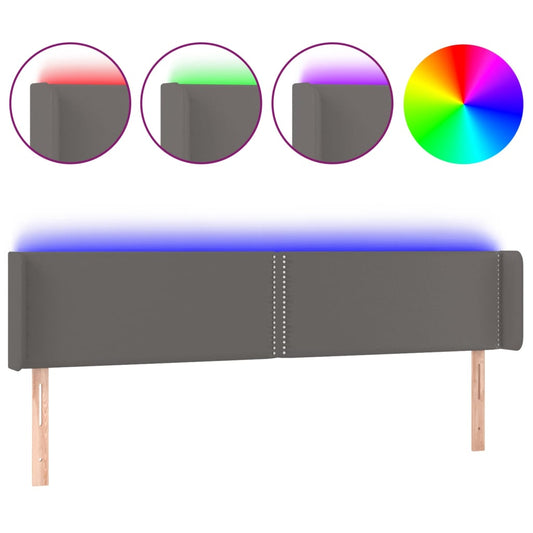 vidaXL Κεφαλάρι Κρεβατιού LED Γκρι 203x16x78/88εκ. από Συνθετικό Δέρμα