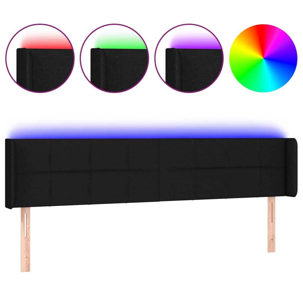 vidaXL Κεφαλάρι Κρεβατιού LED Μαύρο 183x16x78/88 εκ. Υφασμάτινο