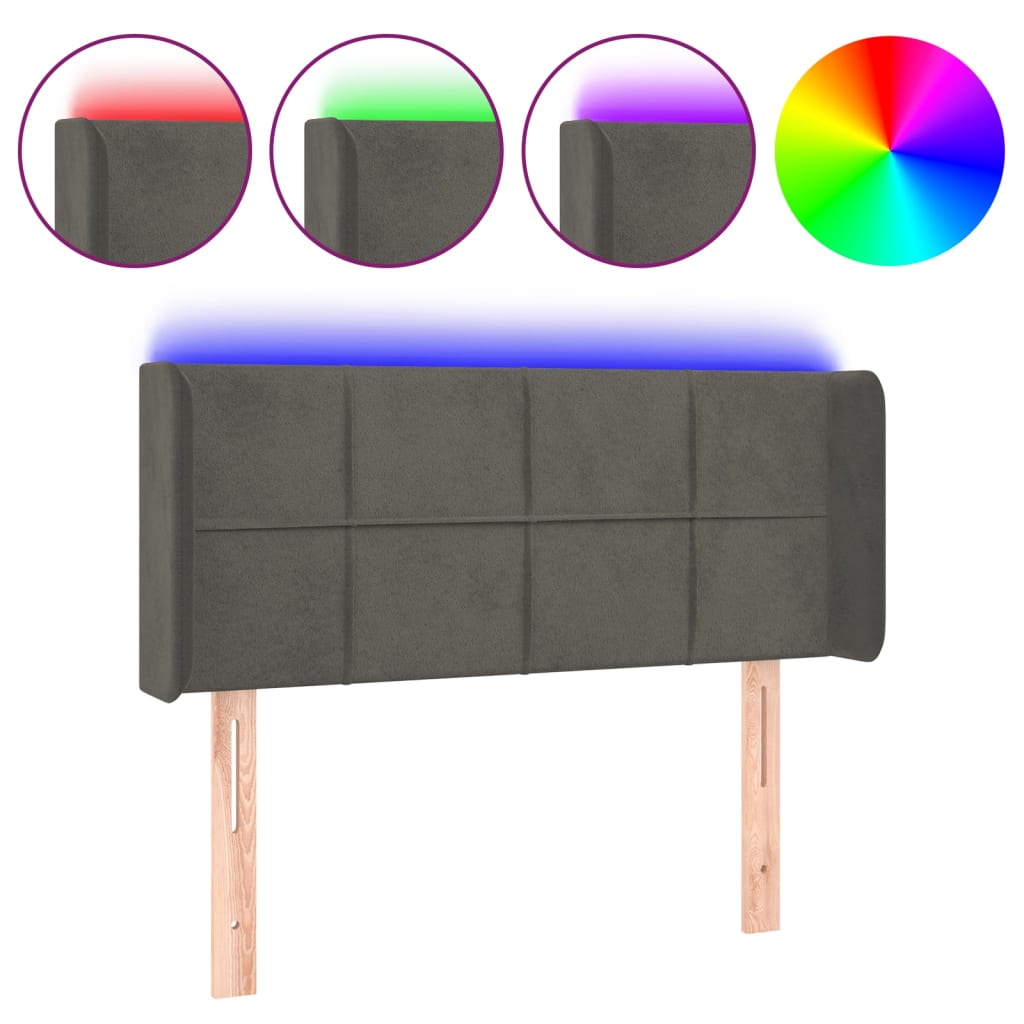 vidaXL Κεφαλάρι Κρεβατιού LED Σκούρο Γκρι 93x16x78/88 εκ. Βελούδινο