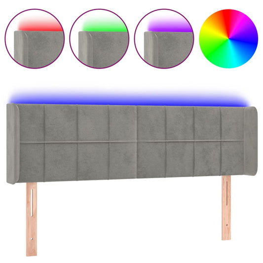 vidaXL Κεφαλάρι Κρεβατιού LED Ανοιχτό Γκρι 147x16x78/88 εκ. Βελούδινο