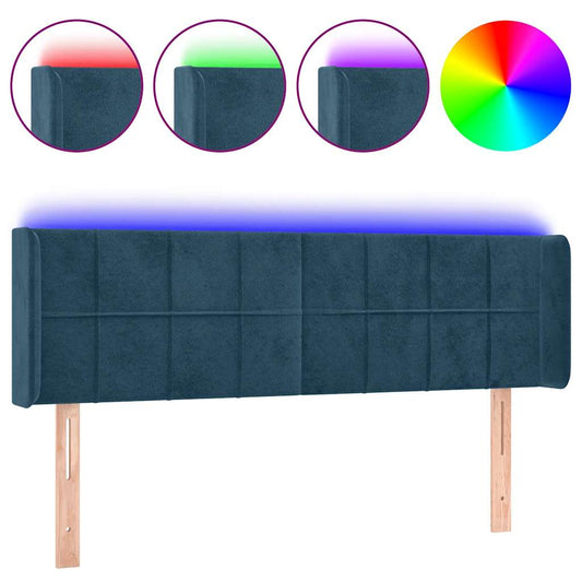 vidaXL Κεφαλάρι Κρεβατιού LED Σκούρο Μπλε 147x16x78/88 εκ. Βελούδινο