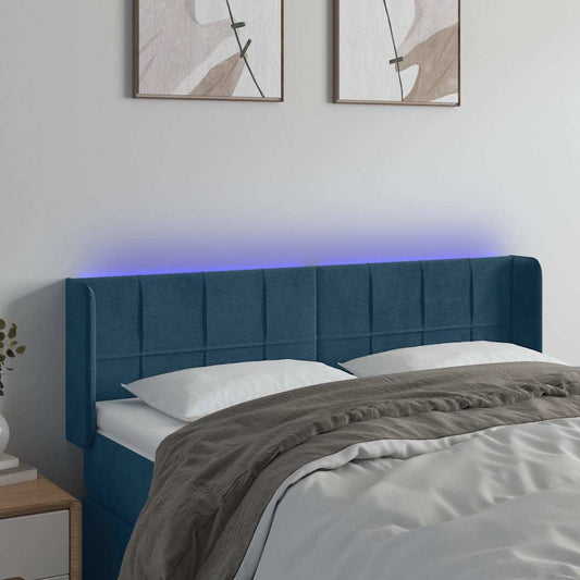 vidaXL Κεφαλάρι Κρεβατιού LED Σκούρο Μπλε 147x16x78/88 εκ. Βελούδινο