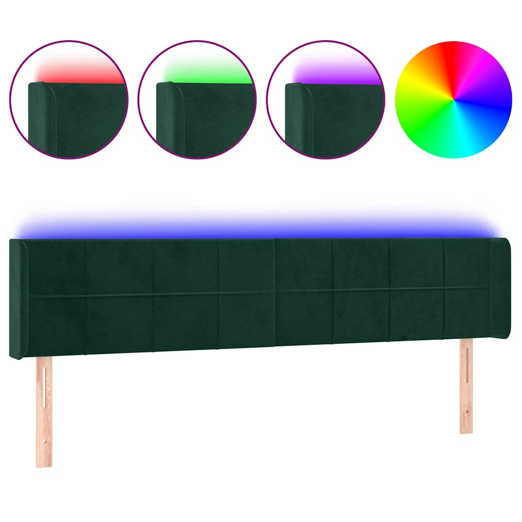 vidaXL Κεφαλάρι Κρεβατιού LED Σκούρο Πράσινο 163x16x78/88εκ. Βελούδινο
