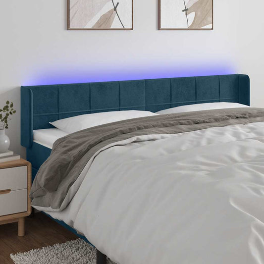 vidaXL Κεφαλάρι Κρεβατιού LED Σκούρο Μπλε 163x16x78/88 εκ. Βελούδινο