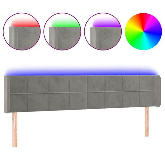 vidaXL Κεφαλάρι Κρεβατιού LED Ανοιχτό Γκρι 183x16x78/88 εκ. Βελούδινο