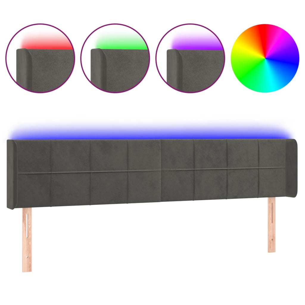 vidaXL Κεφαλάρι Κρεβατιού LED Σκούρο Γκρι 183x16x78/88 εκ. Βελούδινο