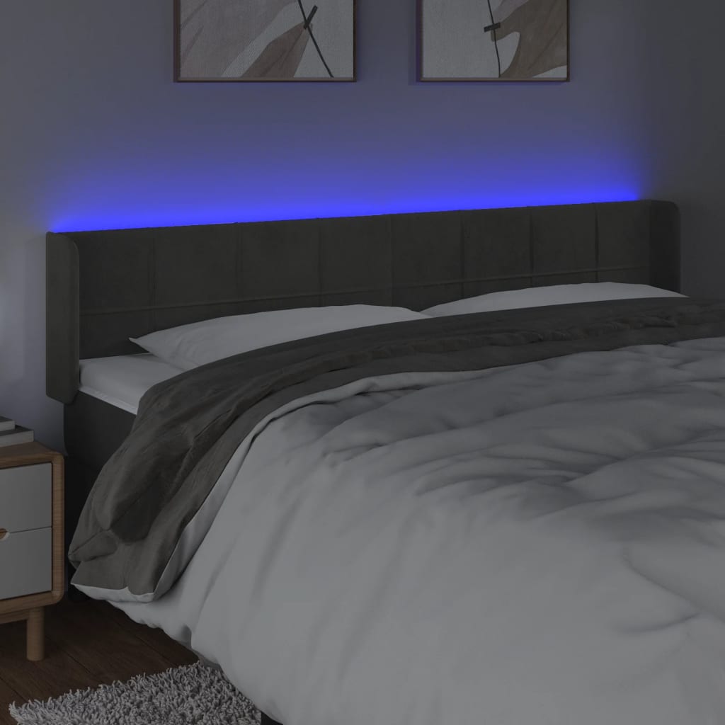 vidaXL Κεφαλάρι Κρεβατιού LED Σκούρο Γκρι 183x16x78/88 εκ. Βελούδινο