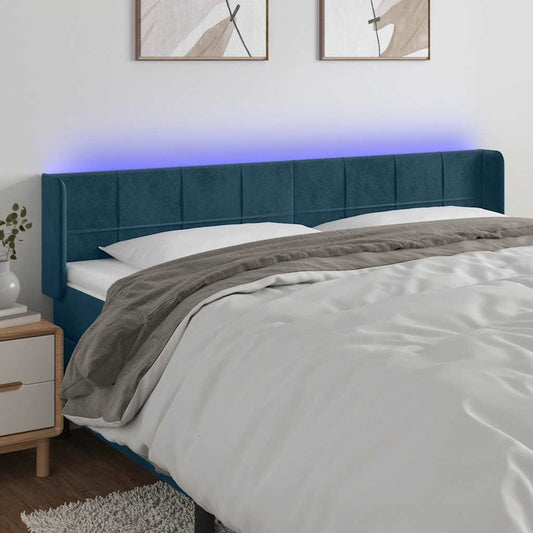 vidaXL Κεφαλάρι Κρεβατιού LED Σκούρο Μπλε 183x16x78/88 εκ. Βελούδινο
