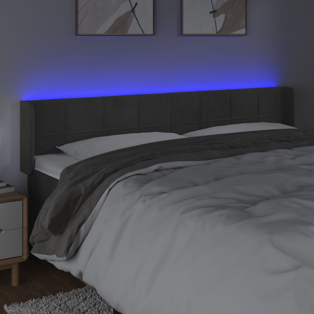 vidaXL Κεφαλάρι Κρεβατιού LED Σκούρο Γκρι 203x16x78/88 εκ. Βελούδινο