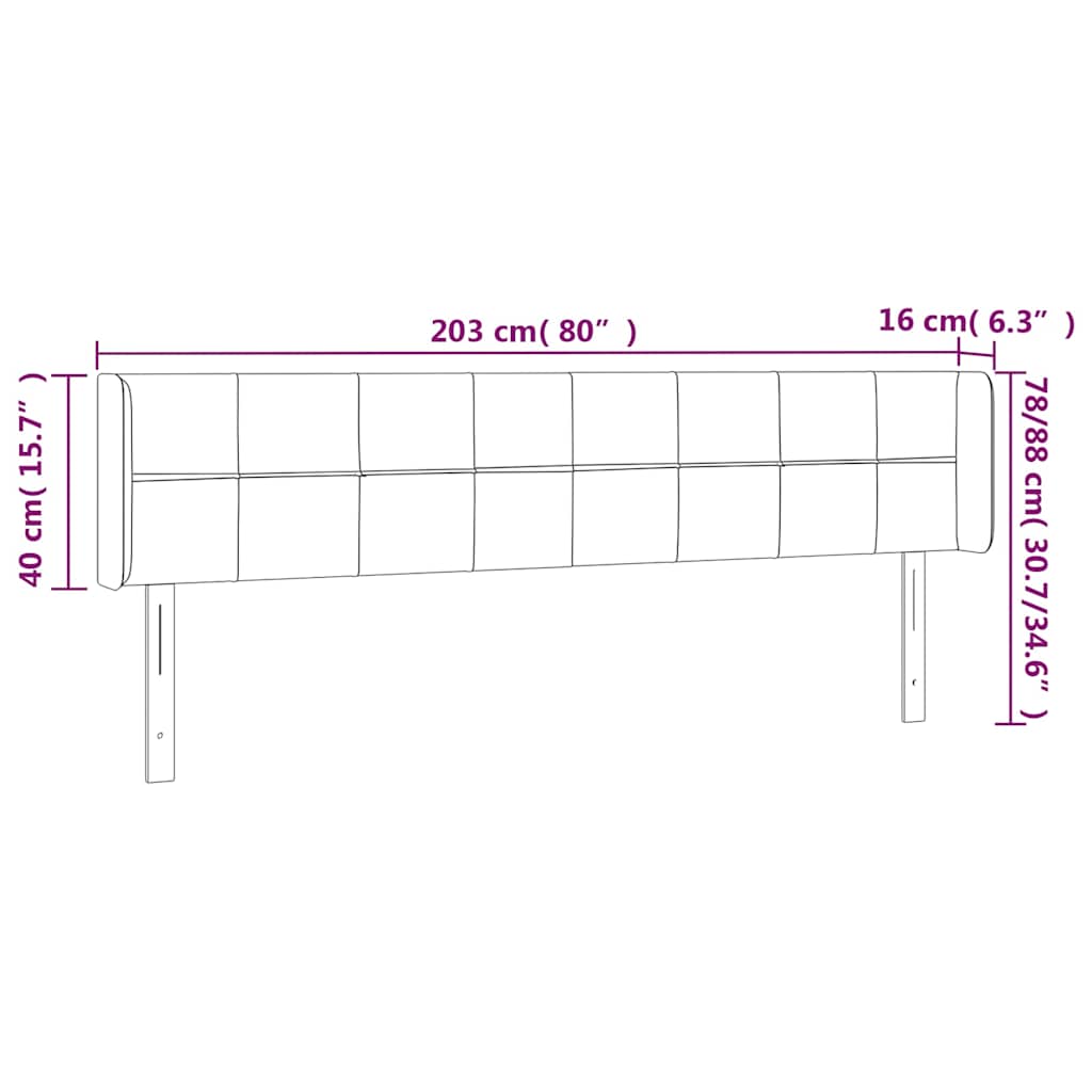 vidaXL Κεφαλάρι Κρεβατιού LED Σκούρο Μπλε 203x16x78/88 εκ. Βελούδινο
