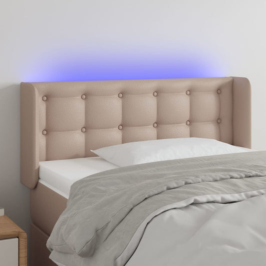 vidaXL Κεφαλάρι Κρεβατιού LED Καπουτσίνο 93x16x78/88 εκ. Συνθετ. Δέρμα