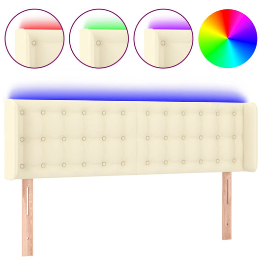 vidaXL Κεφαλάρι Κρεβατιού LED Κρεμ 147x16x78/88εκ. από Συνθετικό Δέρμα