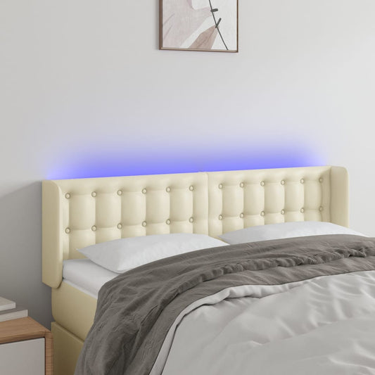 vidaXL Κεφαλάρι Κρεβατιού LED Κρεμ 147x16x78/88εκ. από Συνθετικό Δέρμα