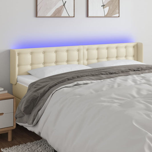 vidaXL Κεφαλάρι Κρεβατιού LED Κρεμ 163x16x78/88εκ. από Συνθετικό Δέρμα