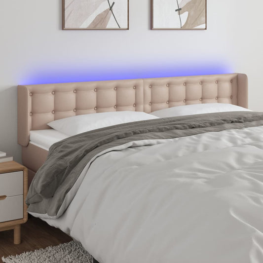vidaXL Κεφαλάρι Κρεβατιού LED Καπουτσίνο 163x16x78/88εκ. Συνθετ. Δέρμα