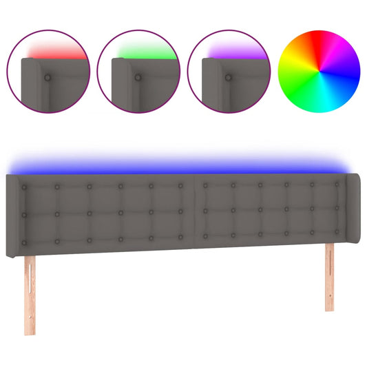 vidaXL Κεφαλάρι Κρεβατιού LED Γκρι 183x16x78/88εκ. από Συνθετικό Δέρμα