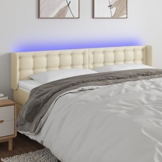 vidaXL Κεφαλάρι Κρεβατιού LED Κρεμ 203x16x78/88εκ. από Συνθετικό Δέρμα