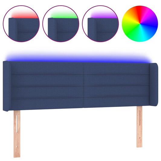 vidaXL Κεφαλάρι Κρεβατιού LED Μπλε 147x16x78/88 εκ. Υφασμάτινο