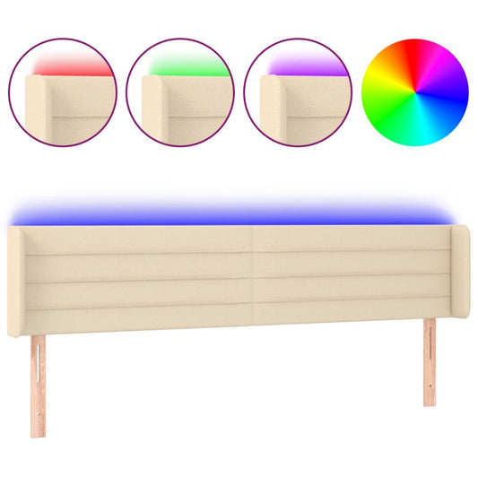 vidaXL Κεφαλάρι Κρεβατιού LED Κρεμ 163x16x78/88 εκ. Υφασμάτινο