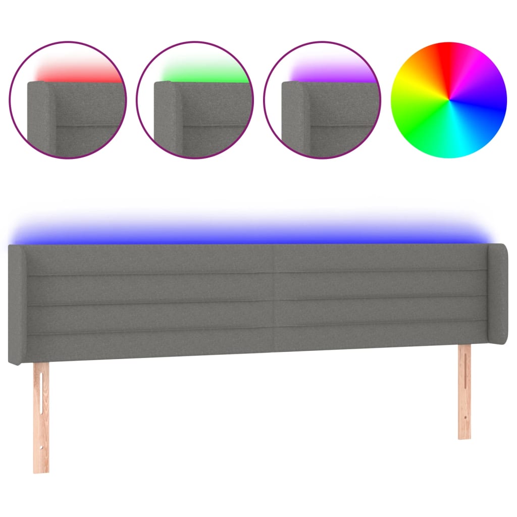 vidaXL Κεφαλάρι Κρεβατιού LED Σκούρο Γκρι 203x16x78/88 εκ. Υφασμάτινο