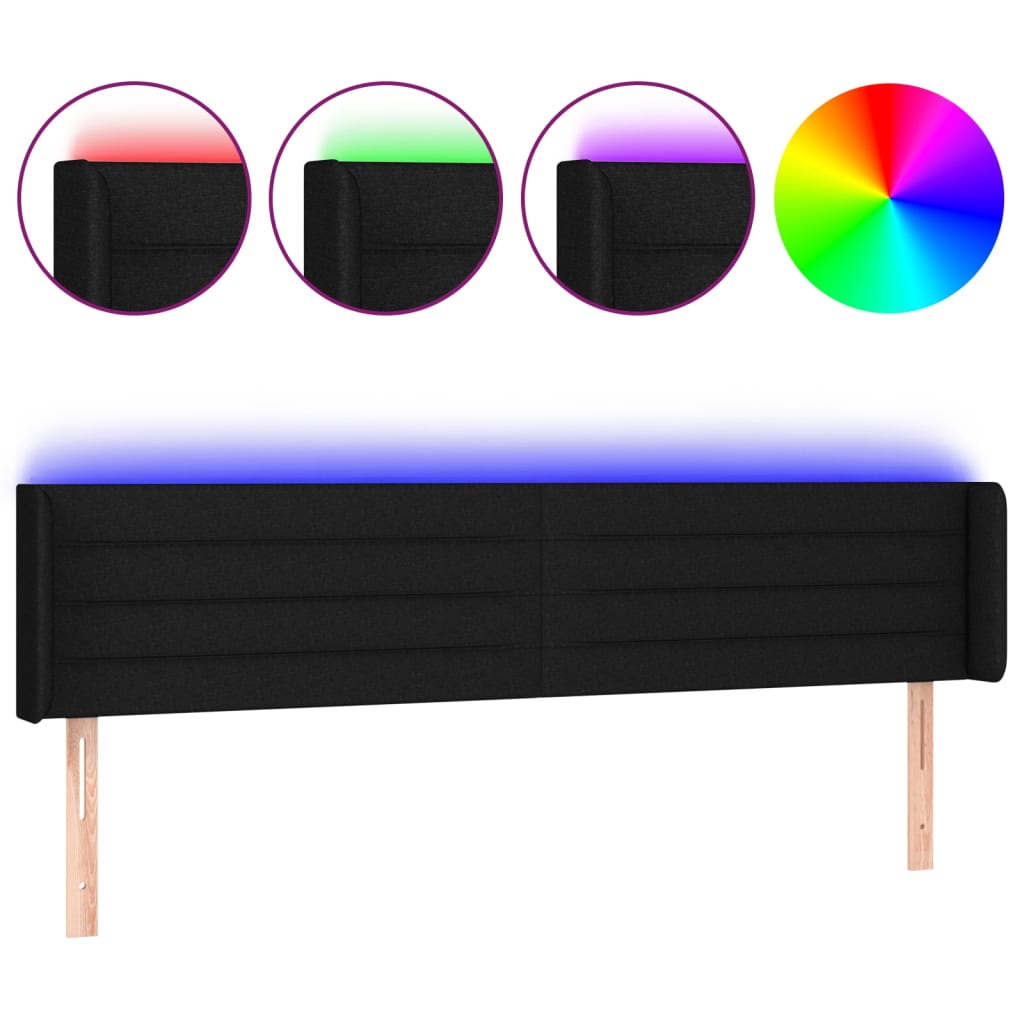 vidaXL Κεφαλάρι Κρεβατιού LED Μαύρο 203x16x78/88 εκ. Υφασμάτινο