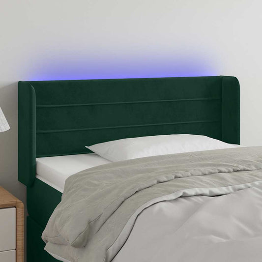 vidaXL Κεφαλάρι Κρεβατιού LED Σκούρο Πράσινο 83x16x78/88 εκ. Βελούδινο