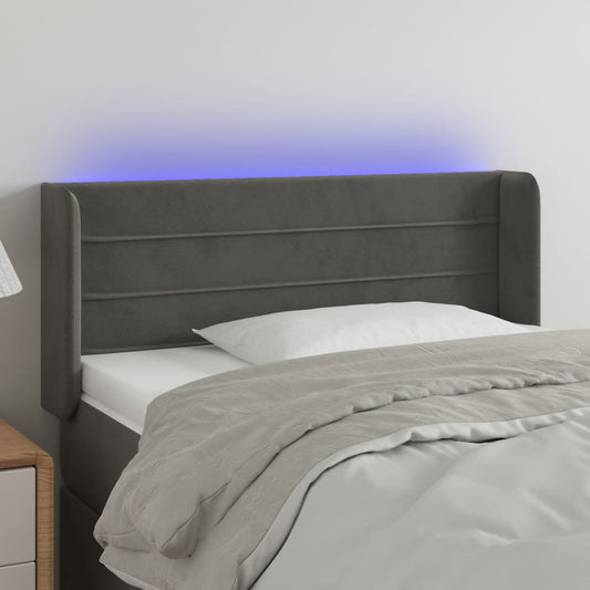 vidaXL Κεφαλάρι Κρεβατιού LED Σκούρο Γκρι 93x16x78/88 εκ. Βελούδινο