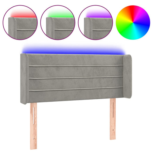 vidaXL Κεφαλάρι Κρεβατιού LED Ανοιχτό Γκρι 103x16x78/88 εκ. Βελούδινο