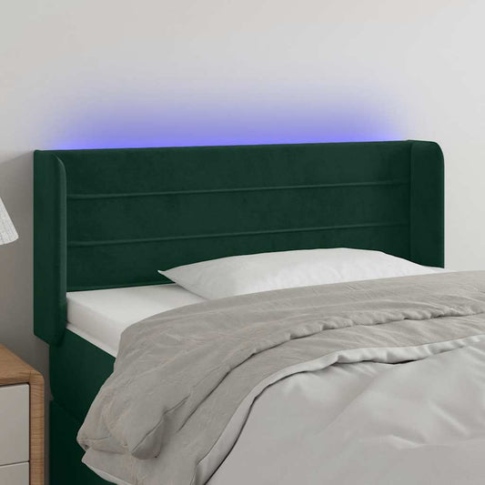 vidaXL Κεφαλάρι Κρεβατιού LED Σκούρο Πράσινο 103x16x78/88εκ. Βελούδινο