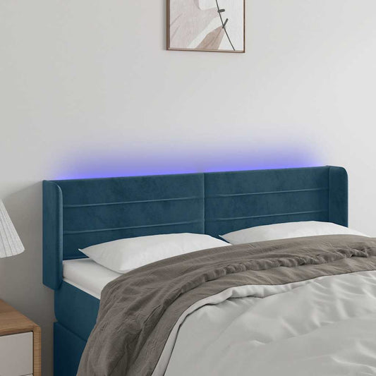 vidaXL Κεφαλάρι Κρεβατιού LED Σκούρο Μπλε 147x16x78/88 εκ. Βελούδινο