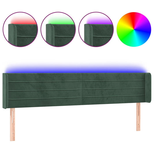 vidaXL Κεφαλάρι Κρεβατιού LED Σκούρο Πράσινο 163x16x78/88εκ. Βελούδινο