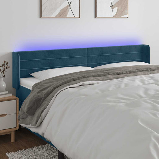 vidaXL Κεφαλάρι Κρεβατιού LED Σκούρο Μπλε 163x16x78/88 εκ. Βελούδινο