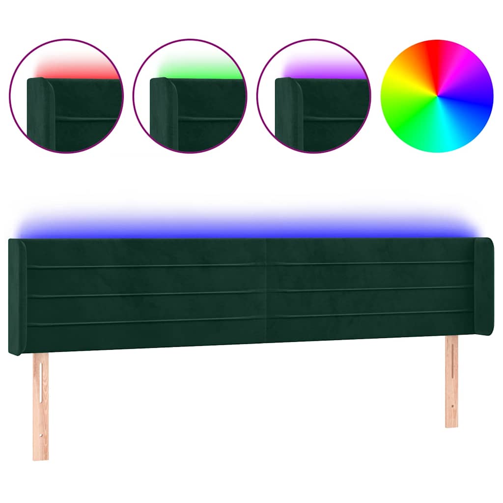 vidaXL Κεφαλάρι Κρεβατιού LED Σκούρο Πράσινο 183x16x78/88εκ. Βελούδινο